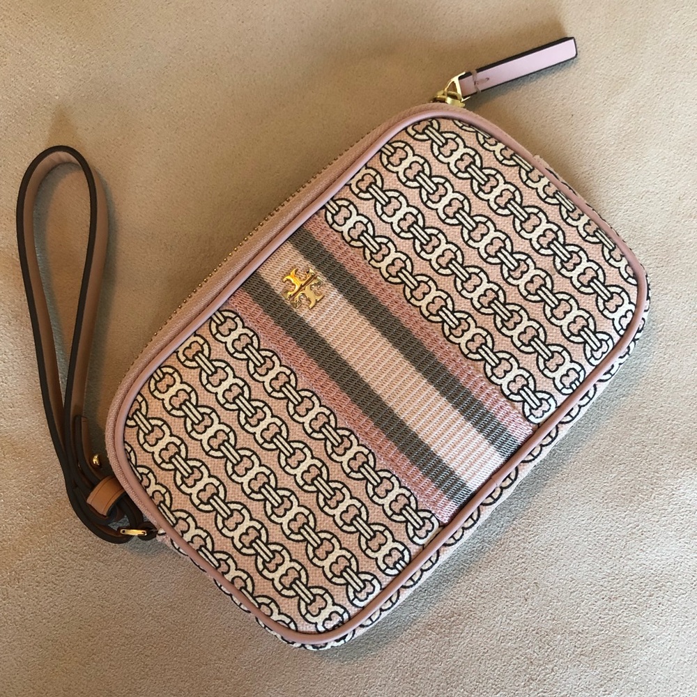 Tory Burch Gemini Canvas Wristlet pink